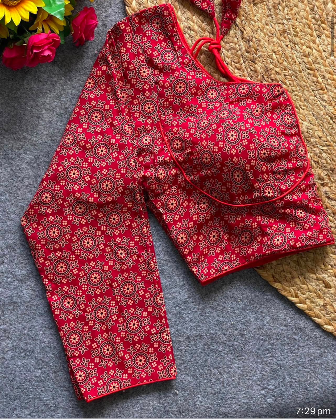 Ajrakh Printed Saree Blouse / Crop Top
